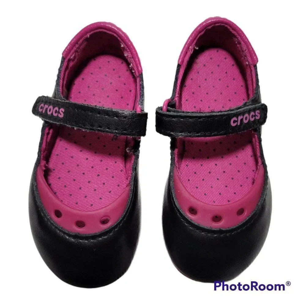 Crocs Toddler Shoes Girls Size C4 Mackenzie Mary Jane Black Magenta Pink Purple‎